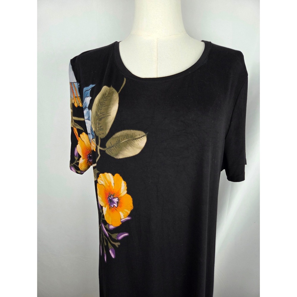 Desigual Floral Shift Dress XL Black Short Sleeve Jersey Boho Artistic Eclectic - Picture 8 of 14